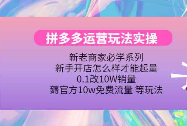 拼多多运营玩法实操，0.1改10W销量，薅官方10w免费流量 等玩法！