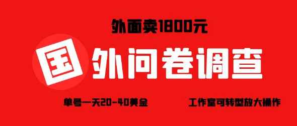 外边收费四五千的国外问卷调查项目，单人一天操作100美刀，真正的搬砖项目